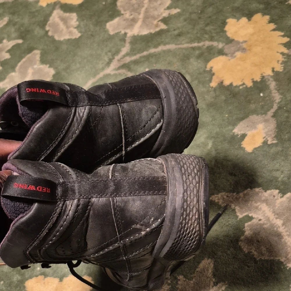 Red Wing Shoes Black Work Boots with Purple Lining